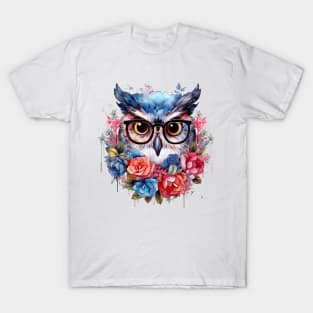 Watercolor Floral Owl T-Shirt